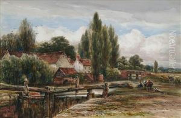 A Lock Scene Oil Painting by James Orrock