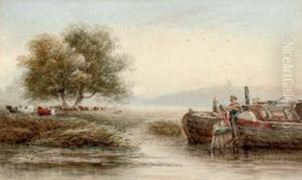 On The Trent Below Nottingham Oil Painting by James Orrock