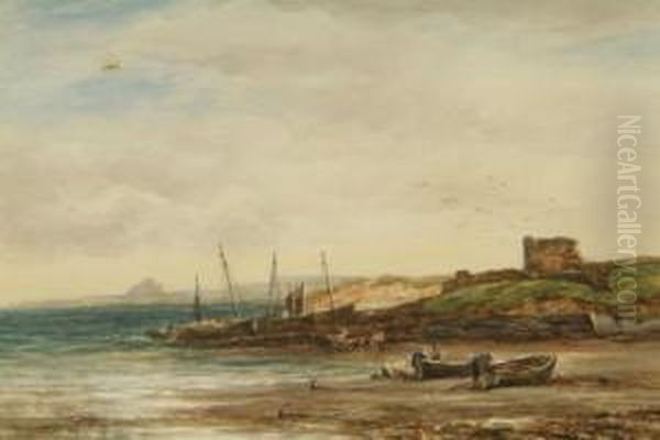 Holy Island, Northumberland, 
Signed And Inscribed With Title And Dated 1882 To Lower Left, Also Verso Oil Painting by James Orrock