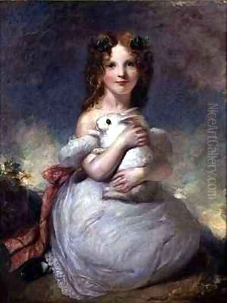 Portrait of Dora Louisa Grant holding a rabbit Oil Painting by William Dyce