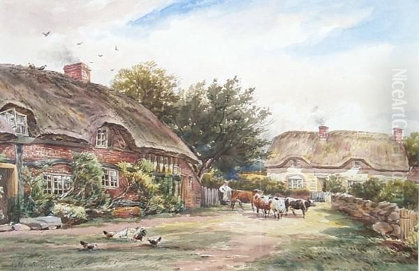 Cottages, Newtown Linford Oil Painting by James Orrock