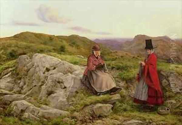 Welsh Landscape with Two Women Knitting Oil Painting by William Dyce