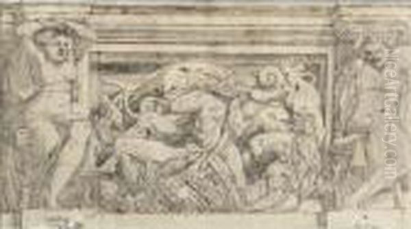 Recto : Study For A Frieze With A
 River God And Nymphs And The Eagle Of Zeus; Verso: Design For The Upper
 Part Of The Entablature Oil Painting by Lelio Orsi