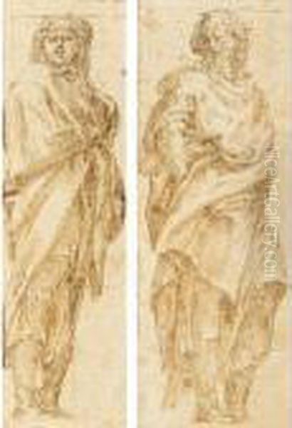 Two Studies: A Caryatid And A Telamon Oil Painting by Lelio Orsi