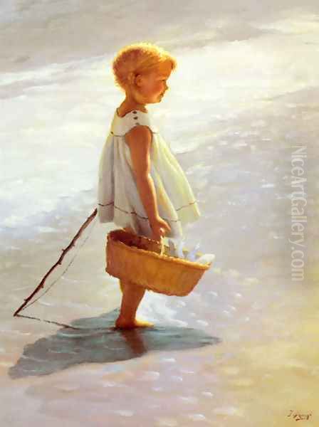 Young Girl On A Beach Oil Painting by I. Davidi