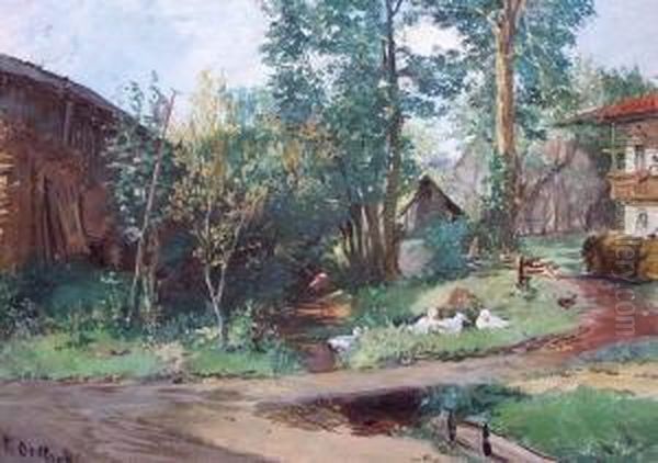 Landschaft Mit Bauernhaus Und Ruhenden Enten Oil Painting by Friedrich Ortlieb