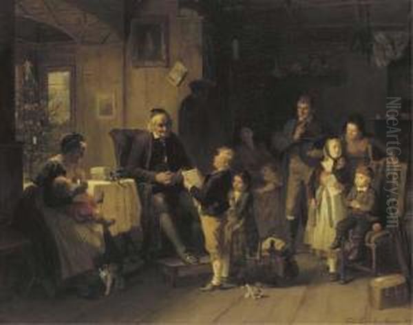 New Year's Eve At Grandfather's Oil Painting by Friedrich Ortlieb