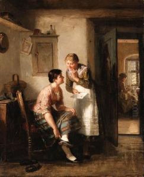 The Letter Oil Painting by Friedrich Ortlieb