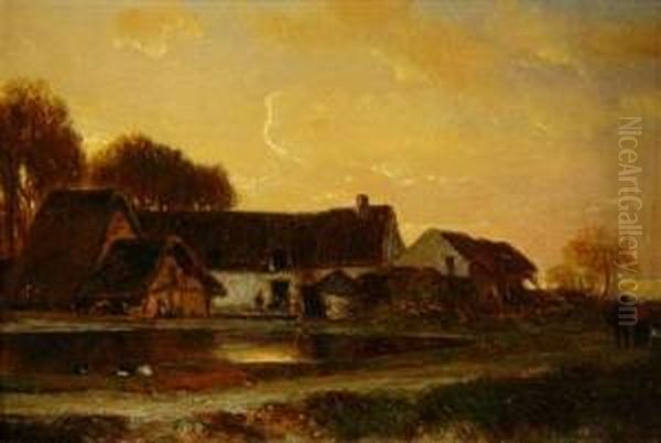 French, -crepuscule Oil Painting by Francois Auguste Ortmans