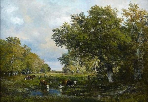 Vaches Dans La Clairiere Oil Painting by Francois Auguste Ortmans