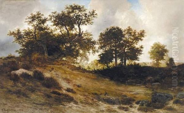 Bosgezicht In De Zomer (omgeving Fontainebleau) (1873) Oil Painting by Francois Auguste Ortmans