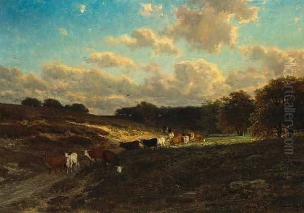 Cattle Returning, Late Afternoon Oil Painting by Francois Auguste Ortmans