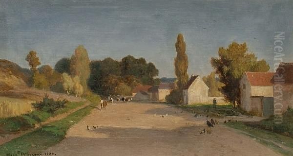 Rider And Horse On A Country Lane; Cattle On A Country Lane Oil Painting by Francois Auguste Ortmans