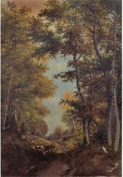 Vaches Dans Un Sous Bois Oil Painting by Francois Auguste Ortmans