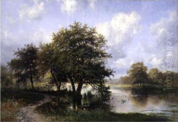 Ducks At The Lake Oil Painting by Francois Auguste Ortmans