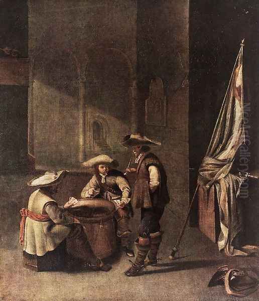 Guardroom with Soldiers Playing Cards Oil Painting by Jacob Duck