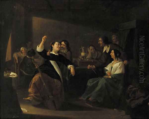 Officers drinking and smoking in a brothel Oil Painting by Jacob Duck