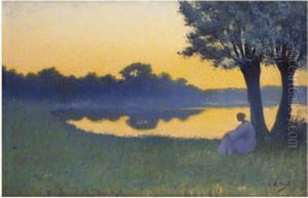 Au Coucher Du Soleil Oil Painting by Alphonse Osbert