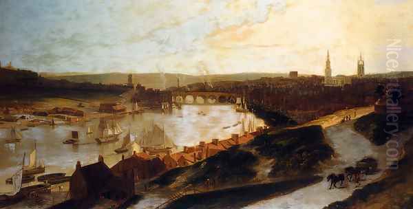 View Of Newcastle On The River Tyne From St Ann's Oil Painting by William Daniell RA