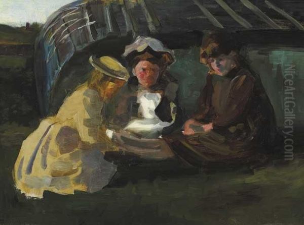 Sketch Of Three Girls Winding Wool Oil Painting by Walter Frederick Osborne