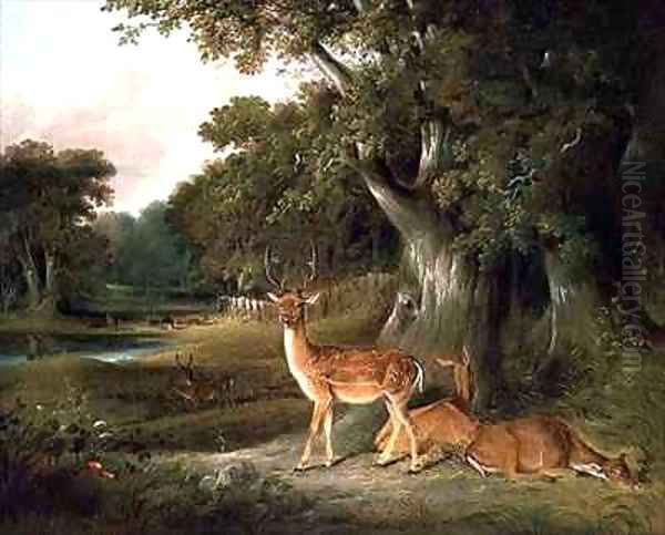 Deer in a wooded landscape Oil Painting by William Daniell RA