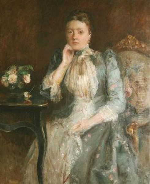 Portrait Of A Lady Seated At A Writing Table Oil Painting by Walter Frederick Osborne