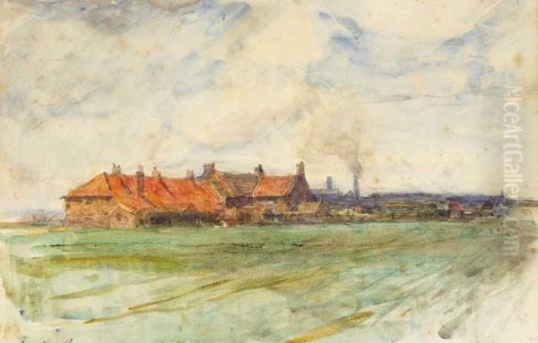 Landscape With Red-roofed Buildings Oil Painting by Walter Frederick Osborne