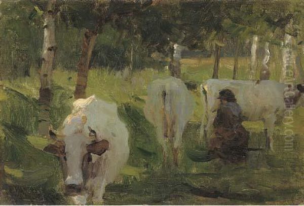 Milking Time Oil Painting by Walter Frederick Osborne