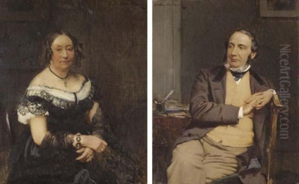 Portrait Of A Lady; And Portrait Of A Gentleman Oil Painting by Walter Frederick Osborne