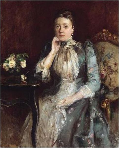 Portrait Of A Lady Seated At A Writing Table Oil Painting by Walter Frederick Osborne