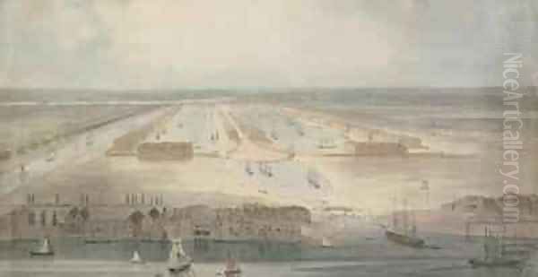 The New Docks Isle of Dogs Oil Painting by William Daniell RA