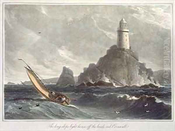 The longships lighthouse of Lands End Cornwall Oil Painting by William Daniell RA