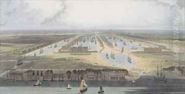 West India Trade Docks Oil Painting by William Daniell RA