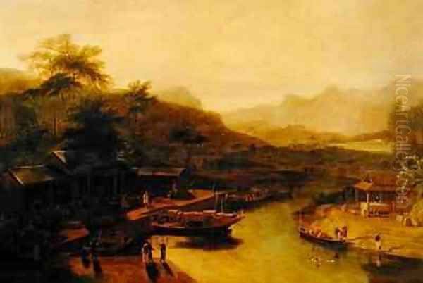 A View in China Cultivating the Tea Plant Oil Painting by William Daniell RA