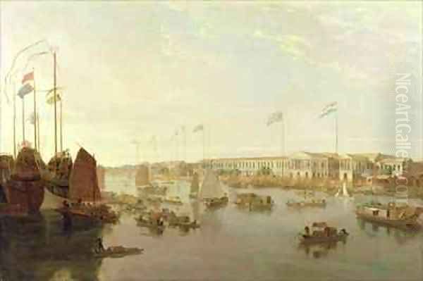 The European Factories Canton Oil Painting by William Daniell RA