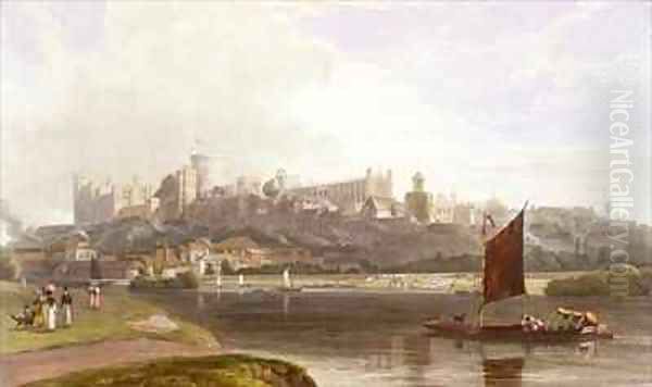 Windsor Castle from the River Meadow on the Thames Oil Painting by William Daniell RA