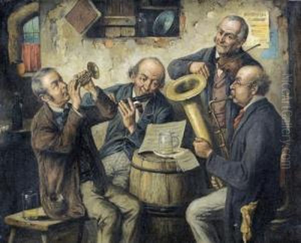 Frohliche Musikantenszene In Einer Stube. Oil Painting by Carl Ostersetzer