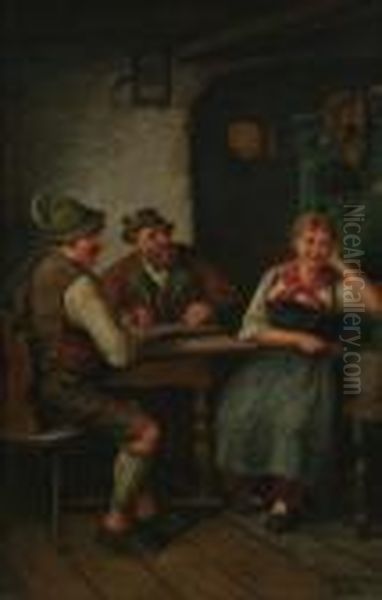 Wirtshausszene Mit Junger Frau Am Ofen Oil Painting by Carl Ostersetzer