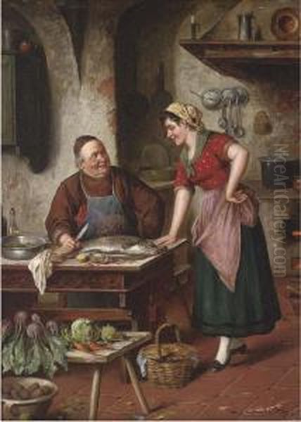 Discussing The Recipe Oil Painting by Carl Ostersetzer