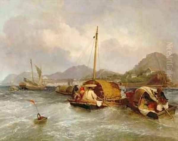 Egg Boats off Macao Oil Painting by William Daniell RA