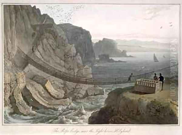 The Rope Bridge near the Lighthouse Holyhead Oil Painting by William Daniell RA