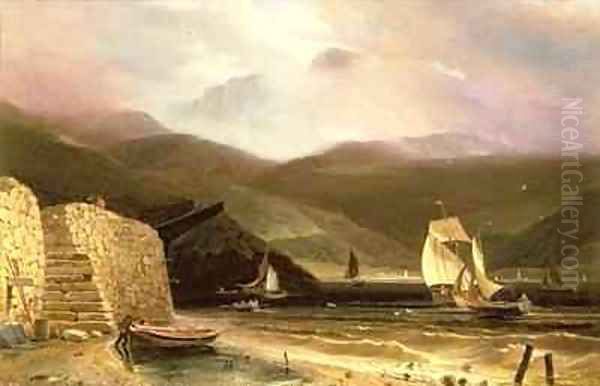 View of Arran With Sailing Vessels In A Squall Oil Painting by William Daniell RA