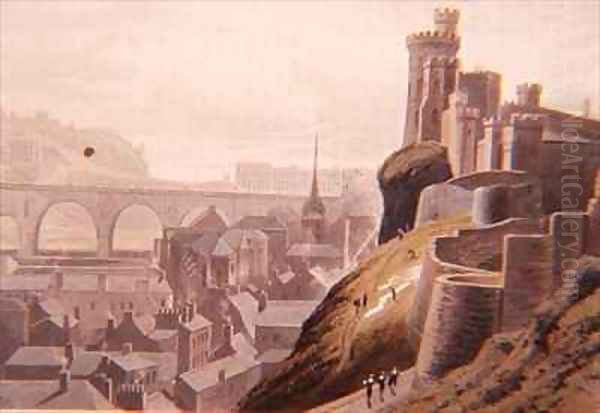 Edinburgh with part of the North Bridge and Castle Oil Painting by William Daniell RA