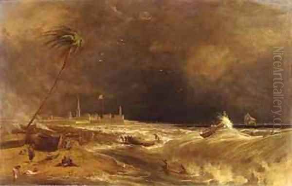 Madras or Fort St George in the Bay of Bengal A Squall Passing Off 2 Oil Painting by William Daniell RA