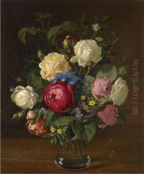 Still Life Med Blomster (still Life With Flowers) Oil Painting by Otto Didrik Ottesen