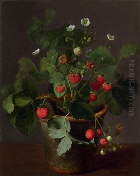 A Strawberry Plant In Bloom Oil Painting by Otto Didrik Ottesen