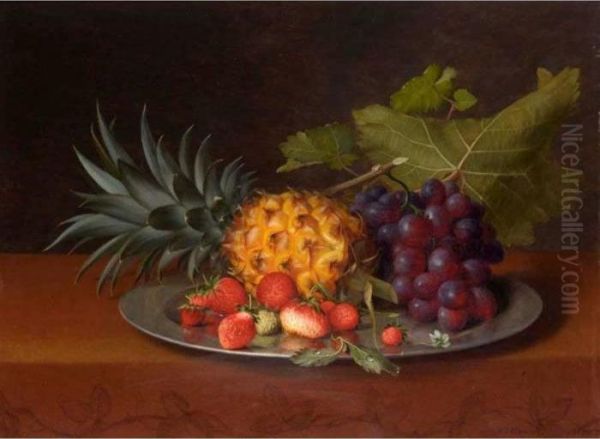 Still Life With Pineapple, Strawberries And Grapes Oil Painting by Otto Didrik Ottesen