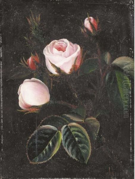 Pink Roses Oil Painting by Otto Didrik Ottesen