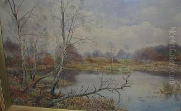 An Autumnal River Scene Oil Painting by Benjamin John Ottewell