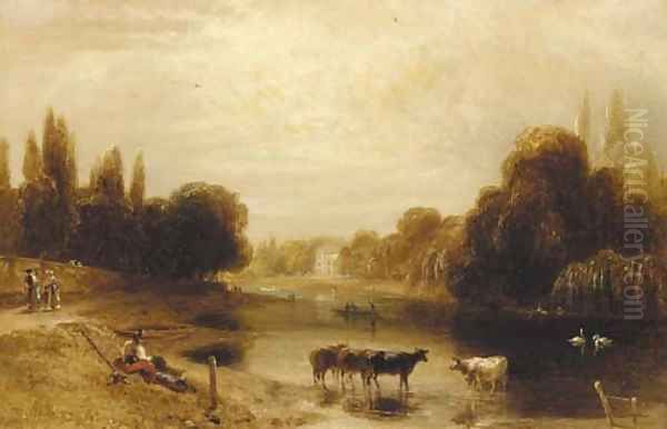 On the Thames near Hampton Court Oil Painting by William Daniell RA